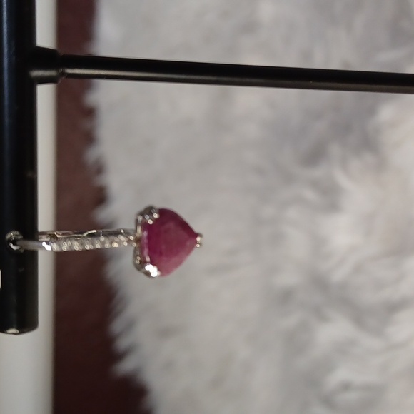 Colleen Lopez Sterling Silver Ruby & White Zircon Heart Drop Earrings NEW - Picture 4 of 9